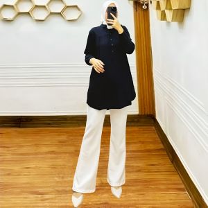 Ismee House Blouse Wanita Dewasa Lengan Panjang Terbaru Atasan Katun Rayon Viscose Polos Kecil Jumbo