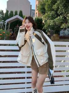 Áo Khoác Bóng Chày Ngắn American Color Block Workwear Baseball Autumn New Small Size Design Jacket Windbreaker Áo Khoác Ngoài