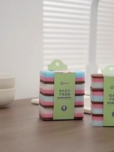 Candy Online 4PCS/Set Double-sided Sponge Cleaning Decontamination Cleaning Brush Three-in-one Dishwashing Sponge