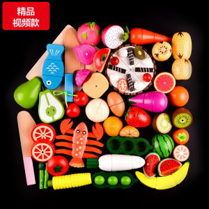 Childrens Fruit and Vegetable Cutting Toys Slicer Wood Magnetic Building Blocks Kitchen Fruit and Vegetable Set Boys and Girls Baby