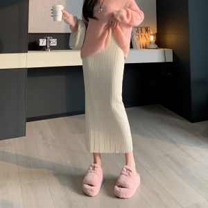 New Knitted Long Sweater Half Skirt Womens Autumn Winter Straight No Split Woolen Skirt City Commute Casual Style Fit Skirt