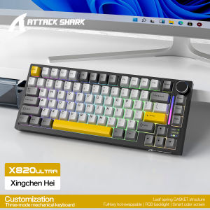 ATTACK SHARK | ATTACK SHARK X820 ULTRA 75% Tri Mode Mechanical Keyboard Gasket Mount 1.2mm PCB Slot Color Screen 4000mAh Battery Hot Swappable