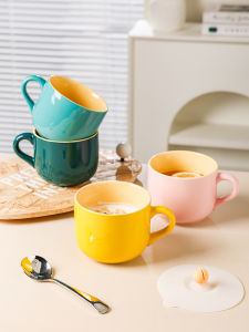 Large Capacity Ceramic Coffee Mug with Lid Spoon for Office Home Couples Oats Breakfast Nordic Style Mark Cup from China