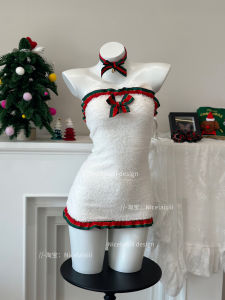 Nicelaisiii Sweetheart Bear Cute Stuffed Pajamas Womens Suit Tube Top Package Hip Christmas Clothes New Year Uniform