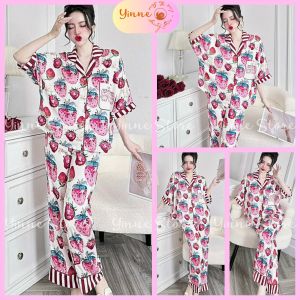 (BIGSIZE <70kg) °Latin Tơ Tằm° Đồ bộ Pijama Đùi Sọt Tay Dơi Cổ Truyền Thống/Cổ Y Bộ ngủ mặc nhà Lụa mềm mịn mát Thiết Kế họa tiết Hot Trend Xinh Sang
