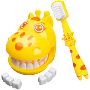 Long Neck Giraffe Tooth Mold Set Childrens Brushing Teeth Toy Realistic Toothpaste Squeezable Dentist Role Play Toy for Kids