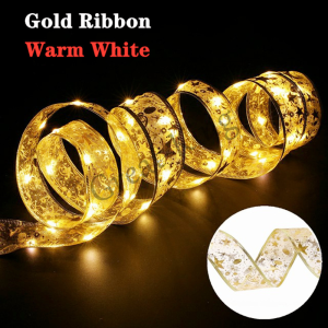 Golden Christmas Ribbon LED Lights(4m/10m)LED Christmas Tree Lights Decoration Glow Ribbon Lights