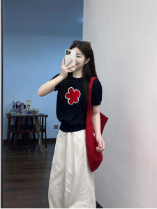 Stylish Niche Design T-shirt Top for Petite Knitted Short-sleeved