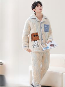 MiiOW | Thickened Fleece Pajamas Mens Winter Coral Velvet Home Clothes Set 2024 New Style Long Sleeve Long Pants Home Leisure Wear