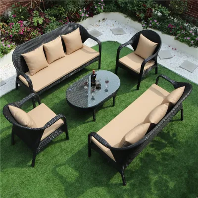 Outdoor Casual Courtyard Garden Furniture Wicker Sofa Chair Set Balcony Terrace Living Room Guest Chair Modern Simple Style