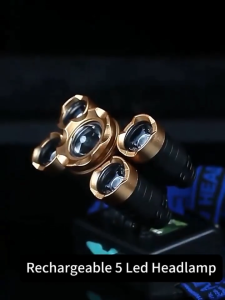 Adjustable Rechargeable Headlight with 5 LED Lights for Emergency Cycling and Camping
