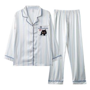 MiiOW | ชุดนอนผ้าไหมน้ำแข็งแขนสั้นฤดูร้อนสำหรับผู้หญิง ชุดนอนแขนยาวลายแมวสีดำน่ารัก ชุดอยู่บ้านไซส์ใหญ่ ชุดอยู่บ้านฤดูใบไม้ผลิและฤดูร้อน