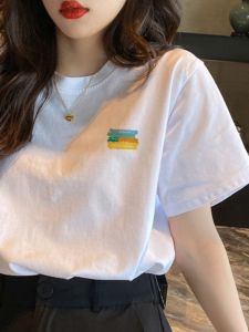 สีขาว Pure ผ้าฝ้าย เสื้อยืดแขนสั้น ผู้หญิง หลวม สไตล์เกาหลี หลากหลาย ดีไซน์ สวมใส่ด้านใน เสื้อท่อนบน สําหรับ ฤดูร้อน 2024