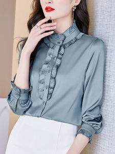 Silk Shirts Womens Spring Autumn Winter Fashionable Silk Silk Button up Long Sleeve Regular Fit Commute Style