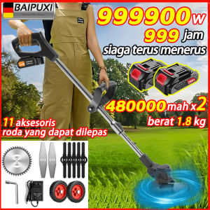 Potong tanpa kabel BAIPUXI Mesin Pemotong Rumput 48V 2 baterai 99990w 380000rpm/menit Satu set pisau gratis Roda yang bisa dilepas Tersedia rumput dan semak Mesin Potong Rumput listrik mesin Rumput elektrik Pemotong rumput batrai alat potong rumput