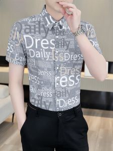 HENGYUANXIANG | Hengyuanxiang Summer Ice Silk Shirt Mens Short Sleeve Casual Versatile Slim Fit Half Sleeve Large Letter Mens Floral Shirt