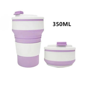 350ml 500ML Food-Grade Silicone Collapsible Cups with Lid for Camping Reusable Portable Folding Coffee Tea Cups for Travel