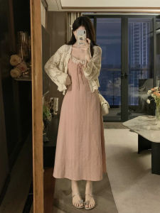 plus Size French Gentle Style Strap Dress Women Summer Belly Cover Slimming Skirt Pear Shaped Body A-Line Skirt Long Dress