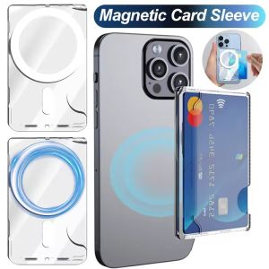 Transparent Magnetic Clear Wallet Plastic Holder For Magsafe Strong Case Portable Back Card Slots Cover for iPhone 16 15 Pro Max Samsung Mi