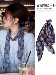 Khăn Choàng Lụa Dài Mỏng Màu Xanh Mùa Hè Cho Nữ Trang Sức Cổ Thanh Lịch Đa Năng Bảo Vệ Cổ Phụ Kiện Thời Trang