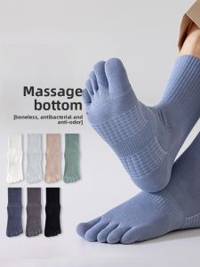 JINGCHI | Mens Mid-Calf Sports Socks Anti-Odor Pure Color Cotton Five-Finger Socks Spring Autumn Winter Breathable Comfortable Cushioning