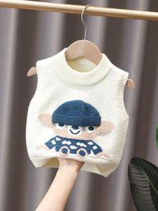Boys Knitted Vest 2025 Autumn Wear New Cartoon Overhead Baby Outerwear Fashionable Shoulder Pad Baby Silk Top No Sleeve