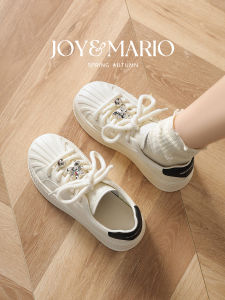 J&M Casual Shoes Womens Fashionable Sporty Leather Thick Bottom Sneakers Comfortable Breathable round Toe Rubber Outsole