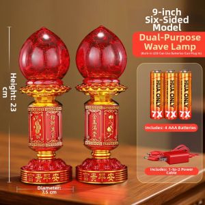 Buddha Long Burning Lamp LED Dual Purpose Electronic Candlestick God of Wealth Lamp for Buddha Front Offering Home Use Pair