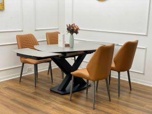 Bàn ăn mở rộng hiện đại cho chung cư nhà phố freeship có mặt đá hàng nhập khẩu. T90 Chân X TC48