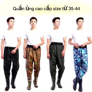 Ủng lội nước dài liền quần đế cứng màu nâu size 35-44 quần ủng bảo hộ lao động ủng câu cá ủng thủy sản