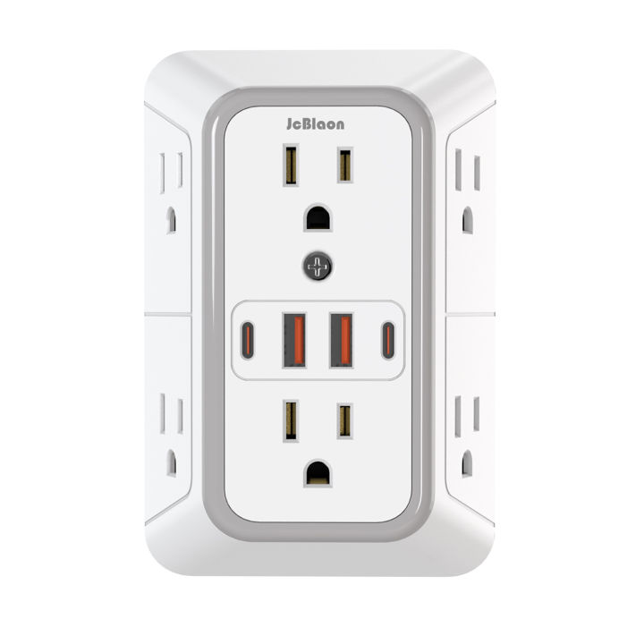 US Multi Socket Wall Socket with 6 AC Outlets 4 USB Port(2 Type C ...