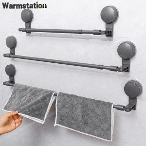 จุกดูดชั้นวางผ้าขนหนูติดผนังยืดได้ราวแขวนผ้าเช็ดตัวรูไม่เจาะราวแขวนผ้าขนหนูห้องครัวชั้นวางฝาหม้อ