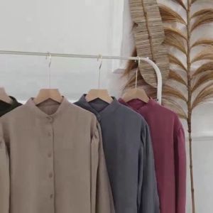 Reva Blouse Crinkle - Kemeja polos - Atasan Wanita - Oneck Longsleeve - Kerah Shanghai