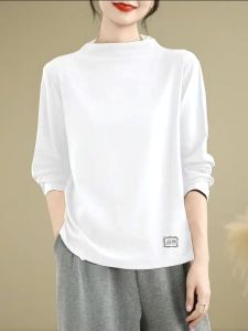 Pure Cotton Long Sleeve T-Shirt Women Spring Autumn Loose Cover Belly Large Size Youthful Inner Wear Base Shirt Top