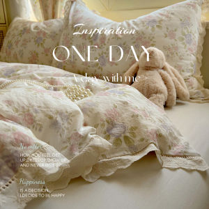 Dansunreve 3/4IN1 Lace Bedsheet Set Washed Cotton Romantic Floral Quilt Cover Set 四件套 Flat/Fitted Sheet Luxury French Soft Comfortable Bedding Pillowcase High Quailty Single Qu