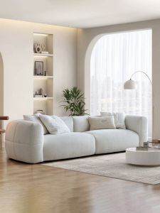 Scandinavian Cream Style Living Room Small Apartment Mid-Ancient Style Sofa Teddy Plush Three-Person White Design French Fabric Sofa