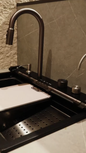 ENCHANTING Kitchen Sink Bak Cuci Piring Dapur Granite 1 Bowl Topmount Black All in One E1087