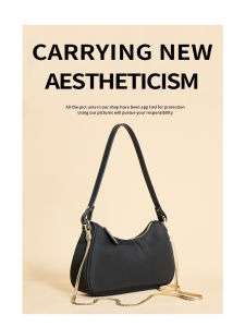 Nylon Underarm Bag Womens Commuter Chain Crossbody Bag Soft Pure Color Casual Style Fashionable European And American Underarm Bag
