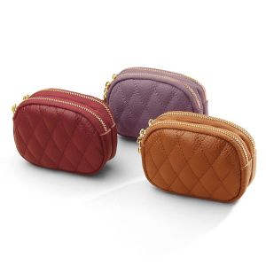 QNQN ผู้หญิง PU กระเป๋าสตางค์ Vintage สองชั้นซิปสั้นออกแบบคลิปเงิน Linger รถเย็บกระเป๋ากุญแจ กระเป๋าสตางค์ศูนย์พวงกุญแจ