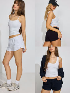 Sporty Short Shorts for Women with Side Arc Elastic Waiststring Loop Cotton Blend Casual Pants Loose Fit Breathable Ladies Trousers