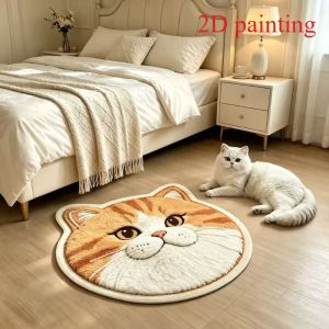 VIKAMA 3D Cat‑Pattern Round Rug Cute Soft Non‑Slip Bedroom Bedside Mat Entryway Floor Mat for Living Room Home Decoration