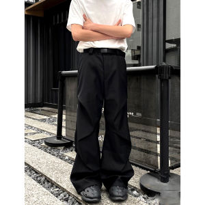 Quần Tây Gấp Cleanfit Màu Đen Cho Nam Mùa Hè Mỏng Kiểu Mỹ Quần Dài Ống Rộng Cạp Cao Quần Tây Ống Đứng Thường Ngày