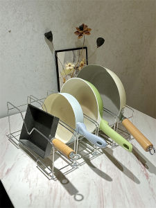 Stainless Steel Kitchen Storage Rack Cutting Board Pot Holder Multi-Function Countertop Flat Bottom Pot Utensil Holder