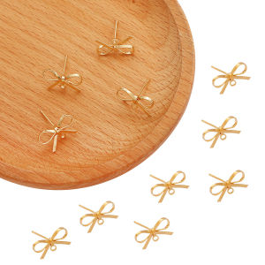 Fashion Cute 18K Gold Plated Brass Copper Ribbon Bow Style Stud Earring for DIY  Earring Jewelry Findings Making