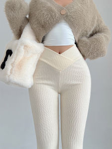 Liviahome High Waist Knitted Wide Leg Pants Womens Winter Elastic Slim Fit Bodycon Long Trousers Street Style Casual Pants