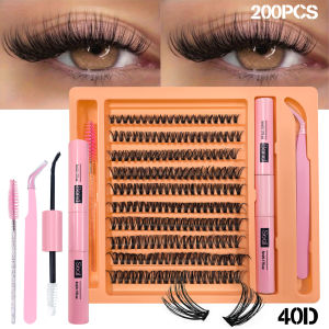 Bộ Mi Giả 40D Gồm 200 Cụm Kèm Keo Nhíp Cọ Tạo Vẻ Tự Nhiên & Bồng Bềnh Bộ Dụng Cụ Tự Làm Mi Giả