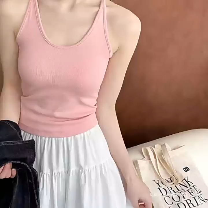{COD}Basic ribbed camisole U-neck slim fit tank top solid color sleeveless vest women layering cami casual everyday inner top