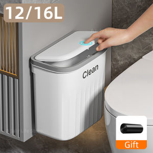 12/16L Bathroom Press Trash Can with Lid Wall Mounted Hanging Garbage Bin Waterproof Narrow Seam Rubbish Bin Toilet Wastebasket