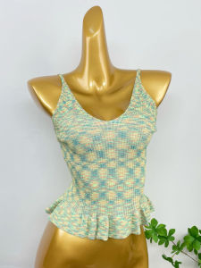 Summer New Style Womens Short Knitted Vest Colorful Stripes Sleeveless Fitted Design Sensation Wood Grain Edge Trendy Top