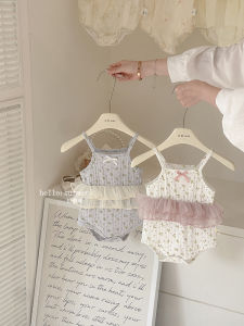 Yixinfefei Summer Outfit Floral Print Halter Neck Romper Baby Girls Bodysuit Vest Jumpsuit Sweet Style Midi Length Sleeveless